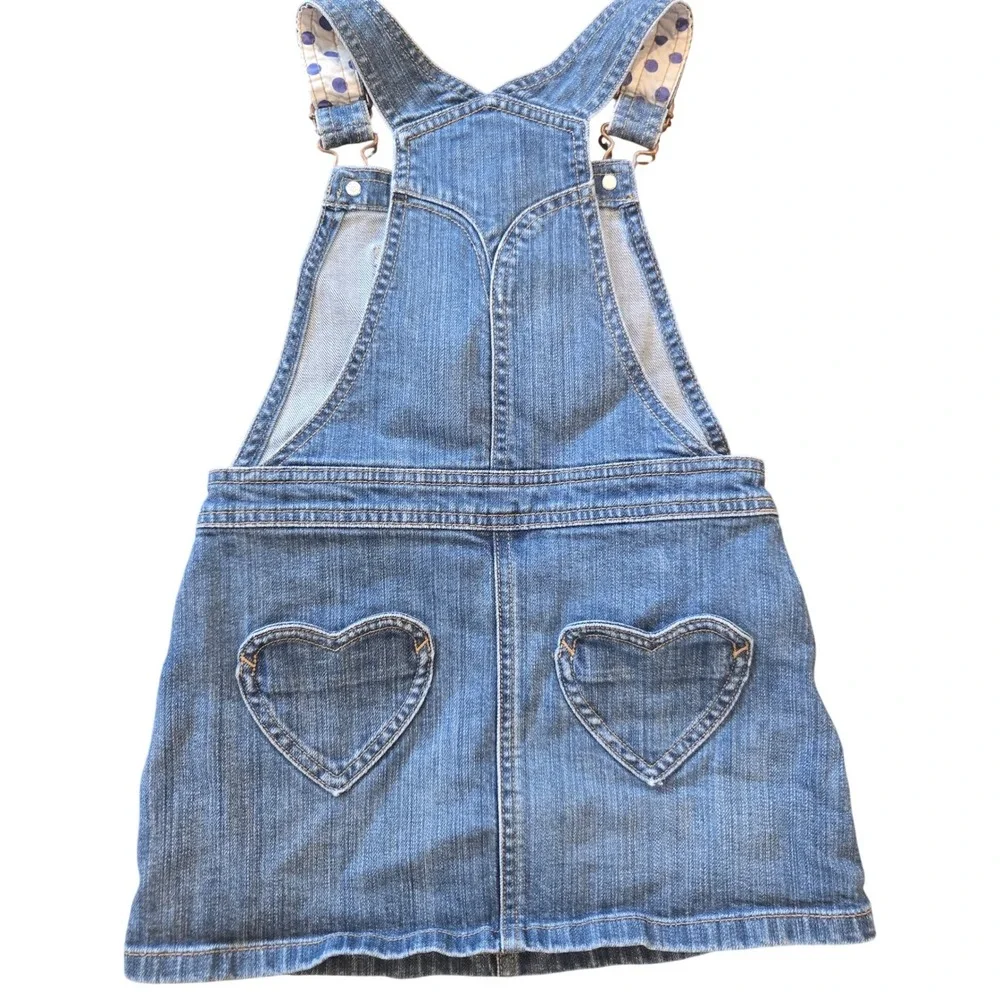 Mini Boden Girls Denim‎ Overalls Blue Polka Dot Lining Size 5-6Y 33319